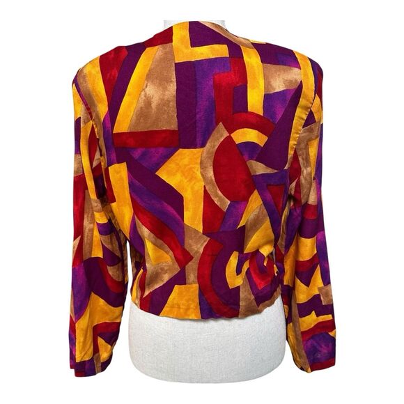 Vintage Susan Graver Abstract Rayon Blouse Geometric Print USA Made P-M - Picture 3 of 14
